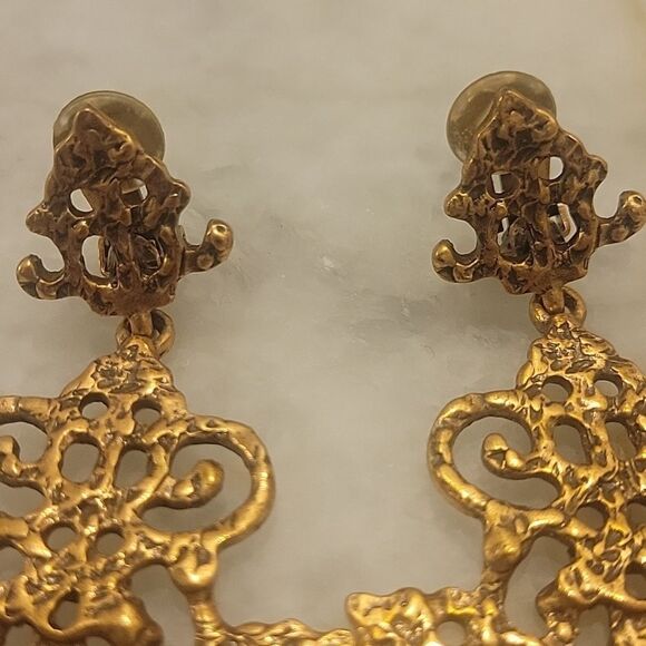 NWT Oscar De La Renta 18k Gold Statment Filigree Earrings Dangle Chandelier Big - Picture 8 of 14